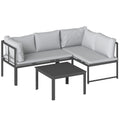Set Mobilier de Grădină 3 Piese cu Colțar 4 Locuri și Măsuță, Metal și Poliester Gri