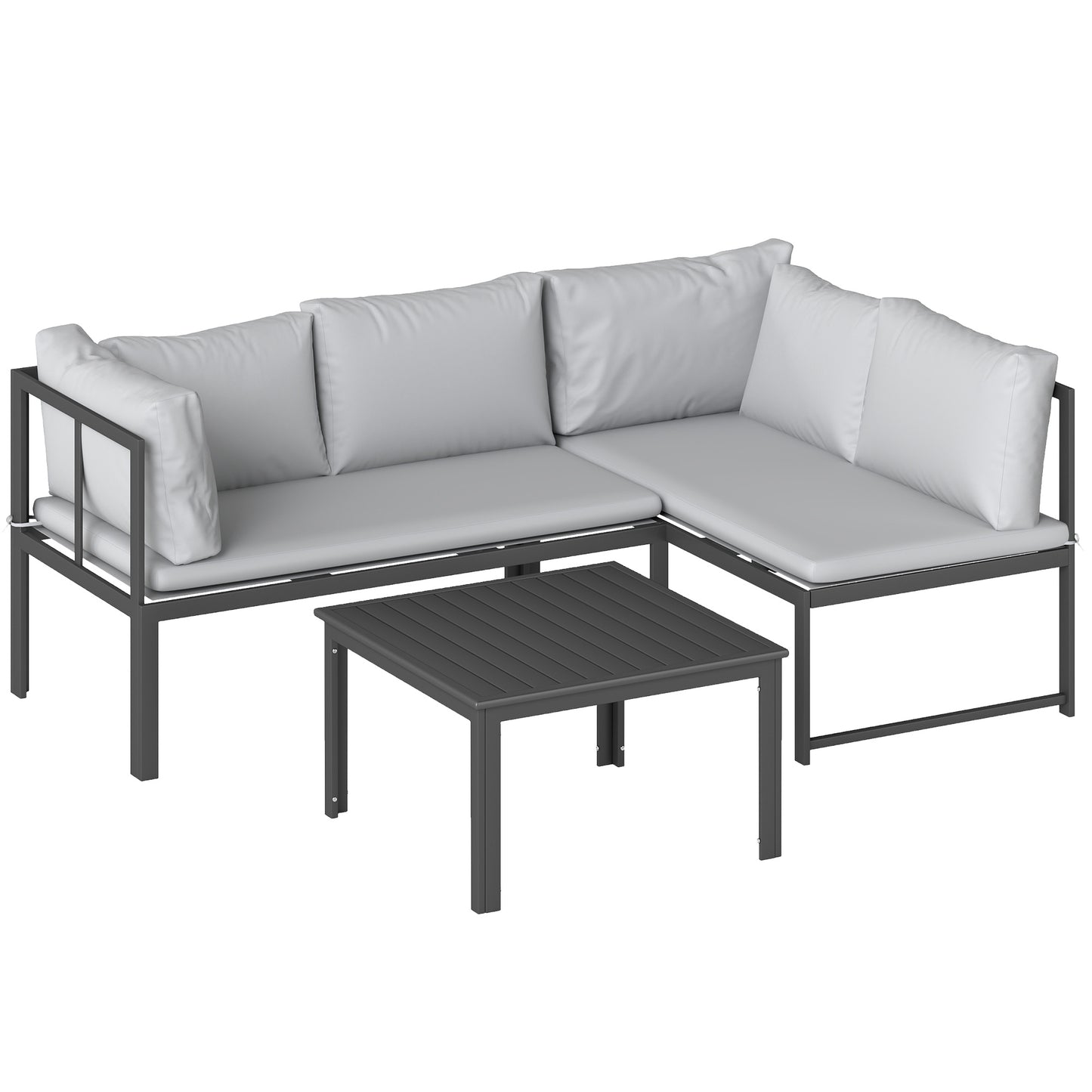 Set Mobilier de Grădină 3 Piese cu Colțar 4 Locuri și Măsuță, Metal și Poliester Gri