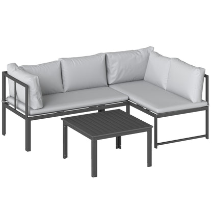 Set Mobilier de Grădină 3 Piese cu Colțar 4 Locuri și Măsuță, Metal și Poliester Gri