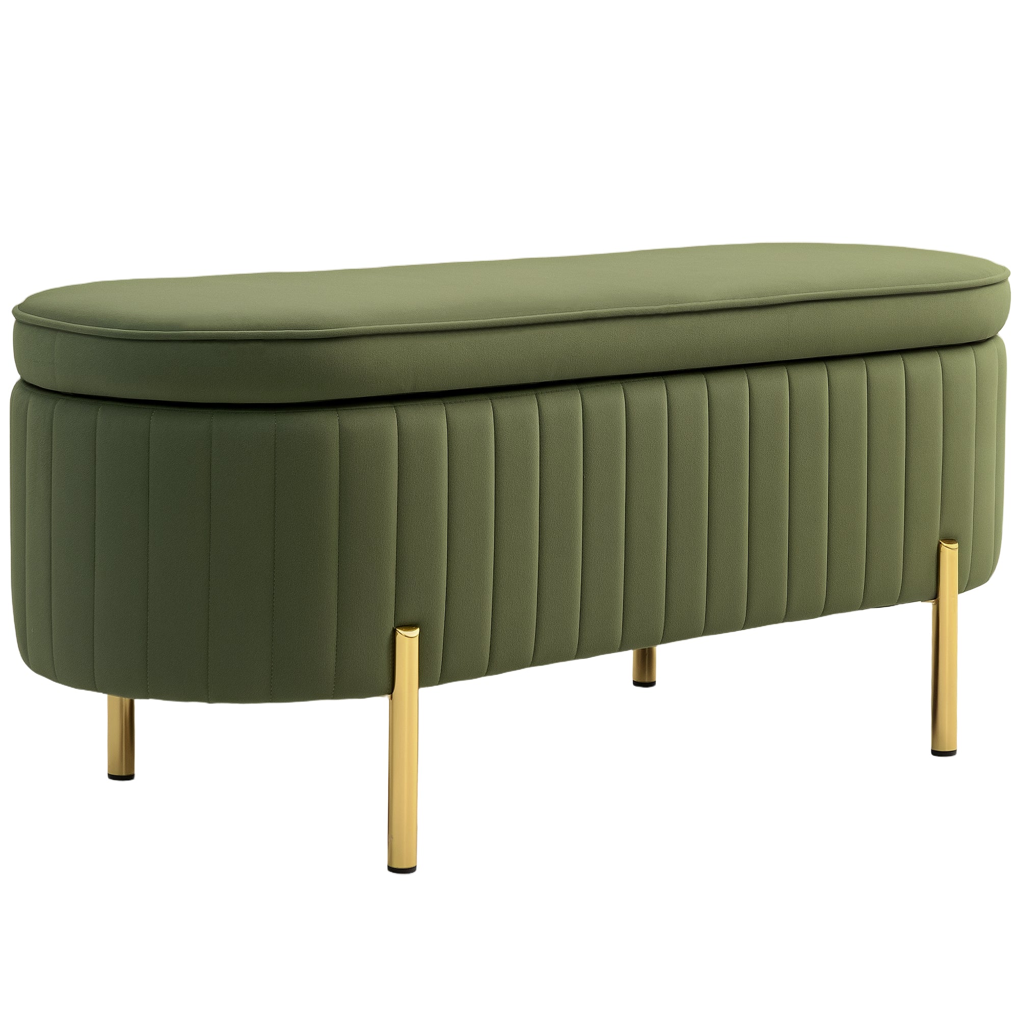 Băncuță Tapițată pentru Dormitor cu Capitonaj Canelat și Picioare Metalice, 108x44x43,5 cm, Verde