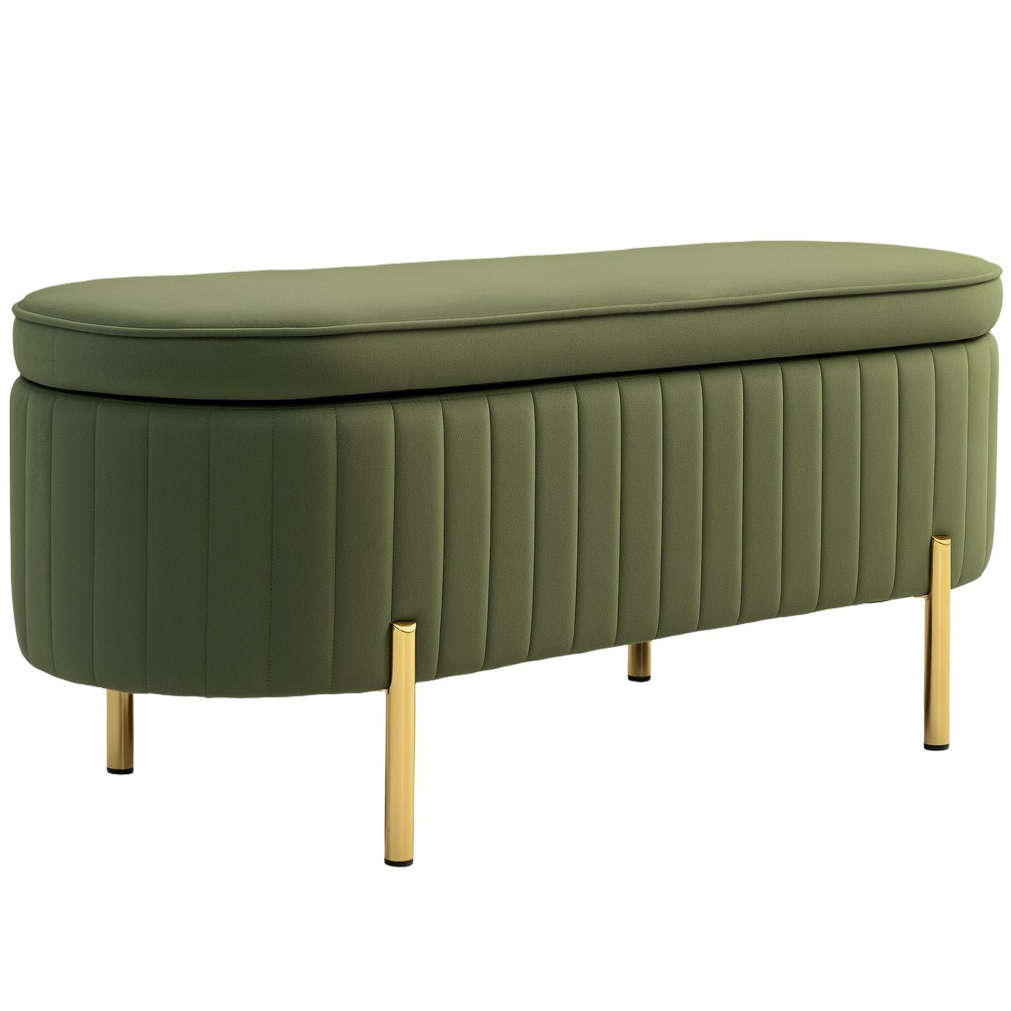 Băncuță Tapițată pentru Dormitor cu Capitonaj Canelat și Picioare Metalice, 108x44x43,5 cm, Verde