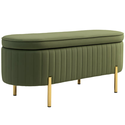Băncuță Tapițată pentru Dormitor cu Capitonaj Canelat și Picioare Metalice, 108x44x43,5 cm, Verde
