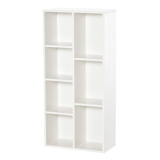 Bibliotecă din Lem Stil Vintage Cubica cu 7 Suporturi Diferite din MDF pentru Casă și Birou, 50x24x106 cm, Alb