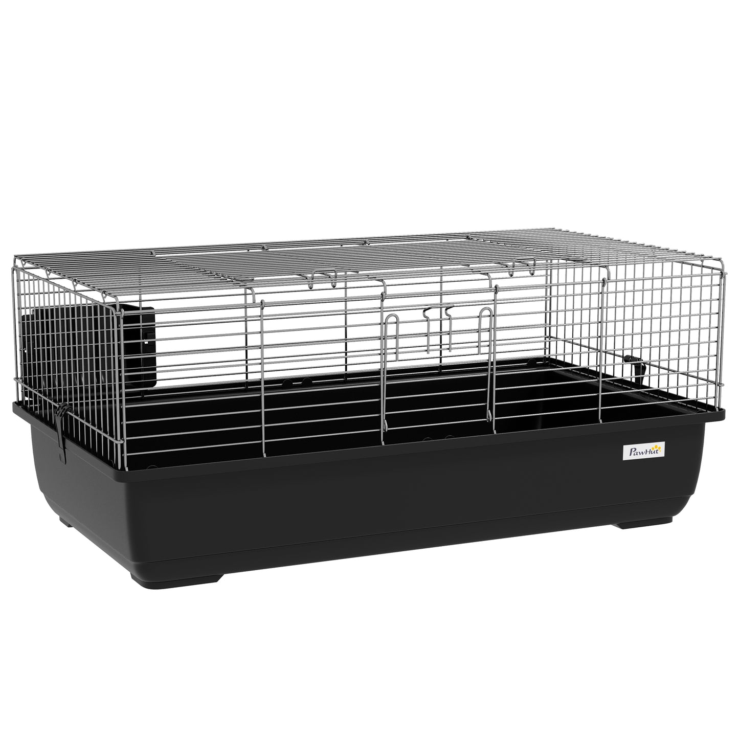Cușcă pentru Iepuri cu 2 Deschideri și Tavă Detașabilă, Cușcă pentru Rozatoare din Metal și Plastic, 100x55x41 cm, Negru
