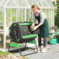 Compostor de grădină, compostor rotativ cu două camere, 200L, negru