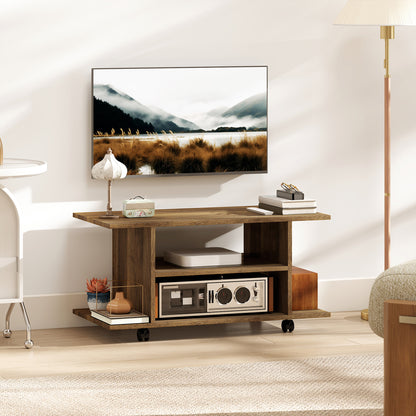 Suport TV Modern cu Rafturi, Roți Pivotante și Frâne, 80 x 40 x 40 cm, Nuc