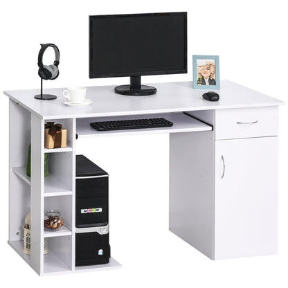 Birou PC Ergonomic – Alb, Cu Rafturi & Blat Tastatura