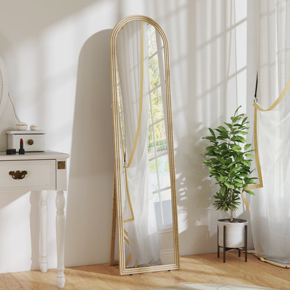 Oglindă de Podea și Perete Full Body cu Suport, Efect de Piatră și Formă Arcuită, 40x160 cm, Bej