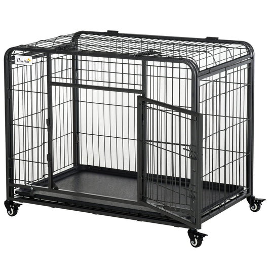 Kennel pentru Caini Pliabil Usa cu Blocare 4 Roti Fund Detasabil