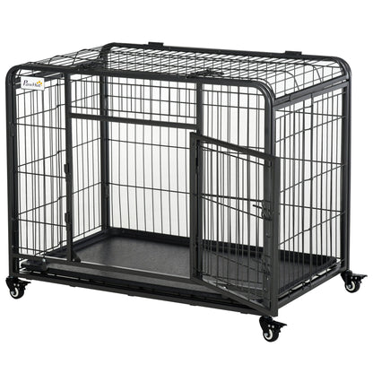 Kennel pentru Caini Pliabil Usa cu Blocare 4 Roti Fund Detasabil