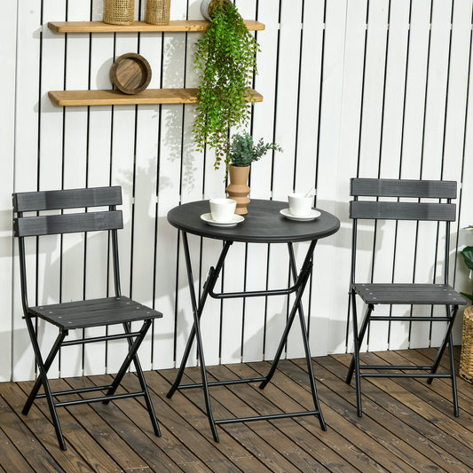 Set de Gradina  3 Piese cu 2 Scaune si Masa Pliabile din Otel si HDPE pentru Balcon si Terasa, Gri Inchis