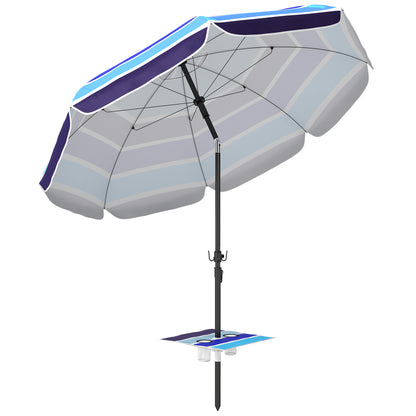 Umbrelă de Plajă cu Măsuță și Suport pentru Pahare, din Metal și Poliester, Ø198x214 cm, Multicolor