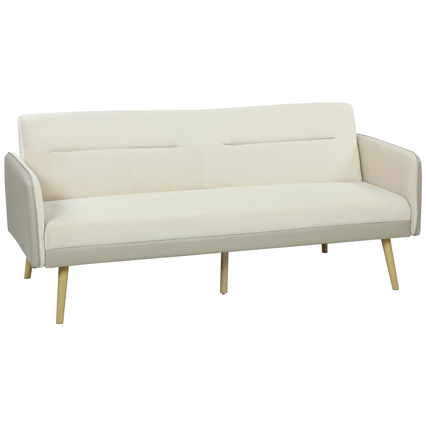 Canapea extensibilă 3 locuri cu spătar rabatabil și tapițerie cu efect de catifea, 185x84x83 cm, bej
