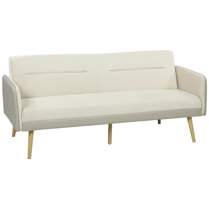 Canapea extensibilă 3 locuri cu spătar rabatabil și tapițerie cu efect de catifea, 185x84x83 cm, bej