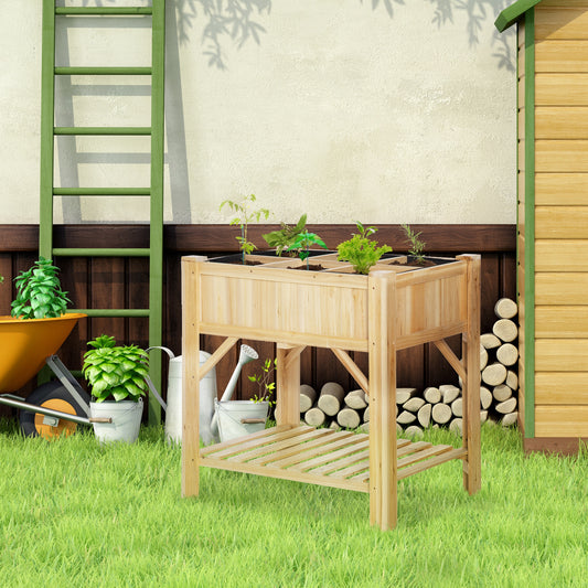 Pat pentru Gradina de Legume Inaltat cu  6 Compartimente, Jardiniera de Exterior Suport Plante din Lemn de Brad, 78.5x58x81cm