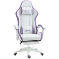 Scaun Gaming Reglabil pe Înălțime cu Tetieră, Alb și Mov
