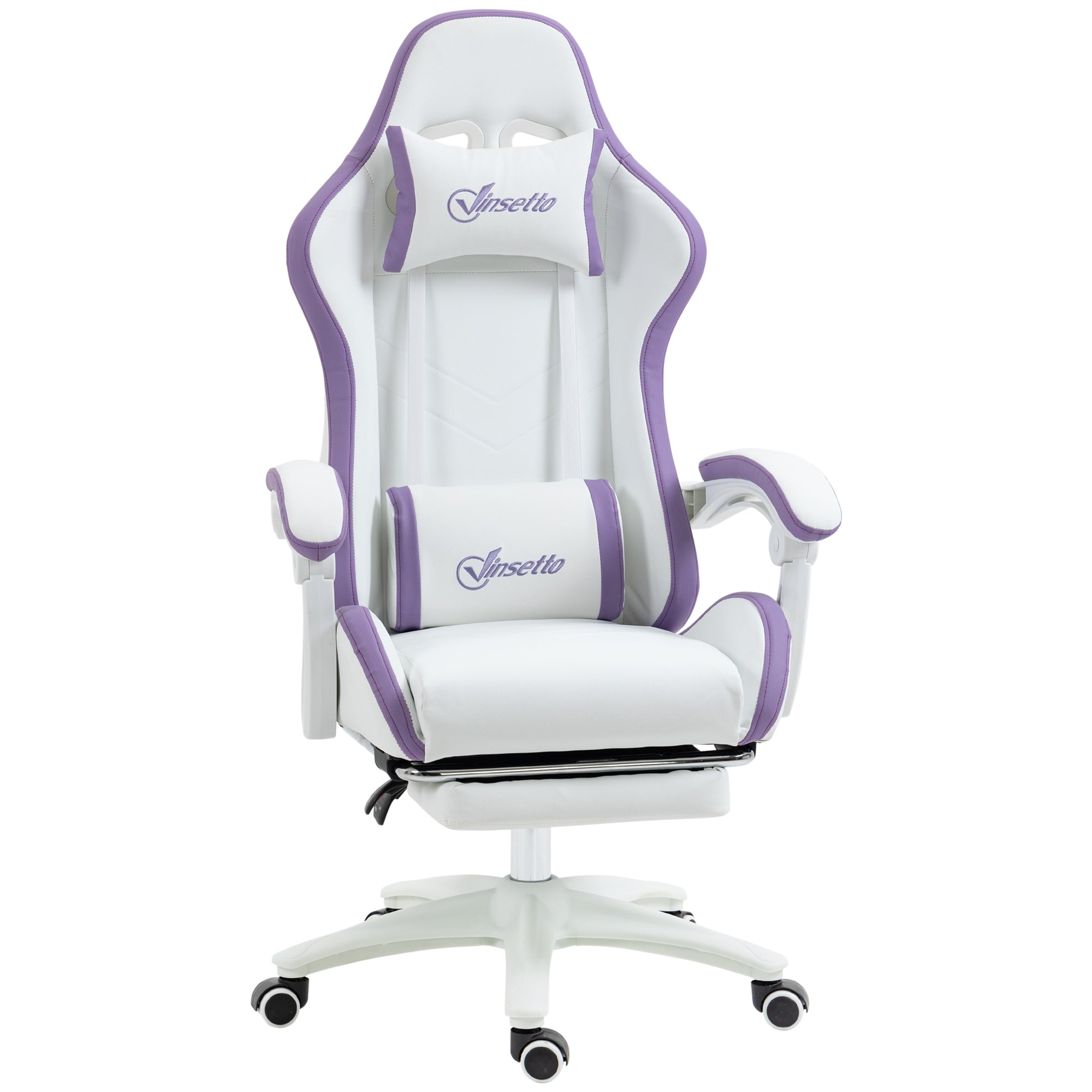 Scaun Gaming Reglabil pe Înălțime cu Tetieră, Alb și Mov