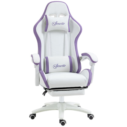 Scaun Gaming Reglabil pe Înălțime cu Tetieră, Alb și Mov