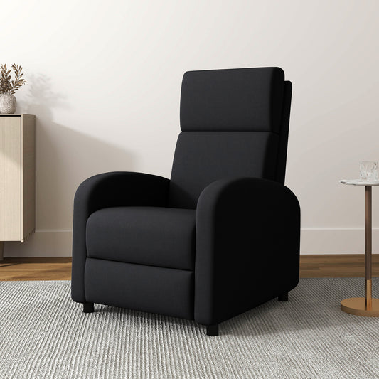 Fotoliu Relax Rabatabil Manual 160° cu Suport pentru Picioare, Fotoliu Ergonomic Tapițat cu Aspect de In pentru Dormitor, Birou, Living și Sufragerie, Negru