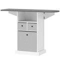 Mobilier pliabil pentru călcat pe roți, cu raft deschis și 3 sertare, 121x37x89,5 cm, alb și gri