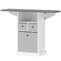 Mobilier pliabil pentru călcat pe roți, cu raft deschis și 3 sertare, 121x37x89,5 cm, alb și gri