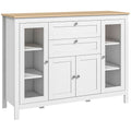 Mobilier de Bucătărie cu 2 Sertare și 3 Dulapuri, Uși din Sticlă și Rafturi Ajustabile, 120x40x90 cm, Alb și Stejar