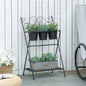 Suport pentru plante din Metal Pliabil  cu 3 Ghivece, Raft pentru Plante cu Etajera pentru Casa si Gradina, 47x37x78,5 cm, Negru