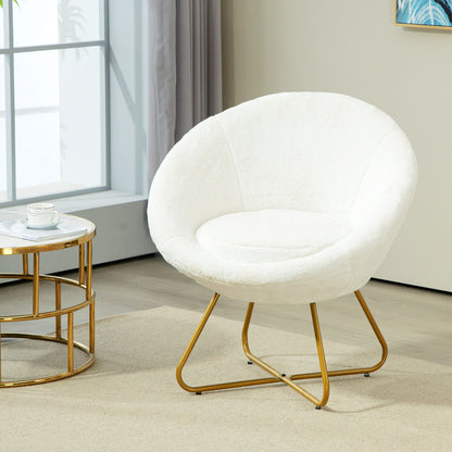 Fotoliu pentru Cameră cu Tapițerie din Blană Sintetică și Picioare Metalice, 75x66x79 cm, Alb