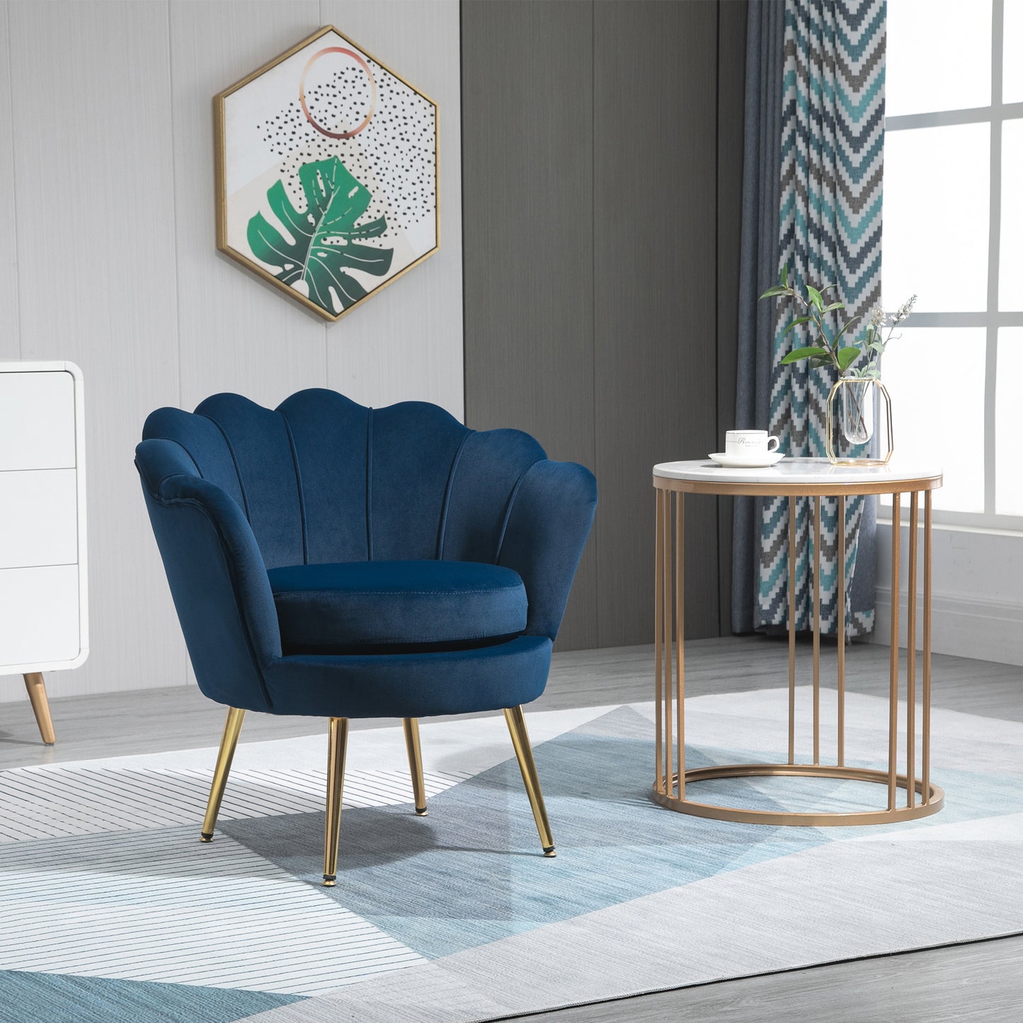 Fotoliu Vintage cu Design din Catifea Albastra Fotoliu de Dormitor