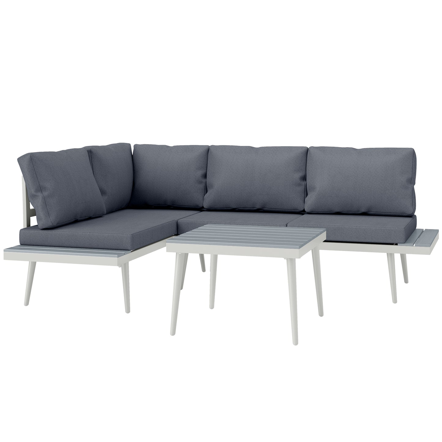 Set de mobilier de grădină cu 2 canapele cu perne, spătar reglabil în 5 poziții și măsuță cu efect de lemn, gri
