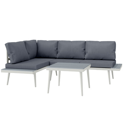 Set de mobilier de grădină cu 2 canapele cu perne, spătar reglabil în 5 poziții și măsuță cu efect de lemn, gri