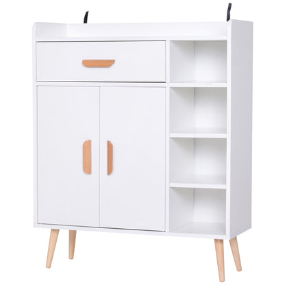 Etajeră Modernă în Stil Nordic, Bibliotecă pentru Cărți și Jucării cu Picioare din Lemn, Dulap Organizator, Alb
