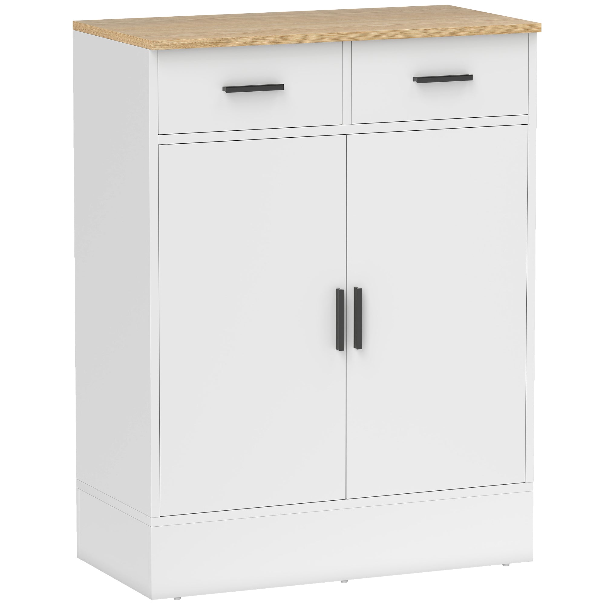 Bufet Modern 2 Sertare și Dulap cu 2 Uși, Raft Interior Reglabil, Alb și Lemn