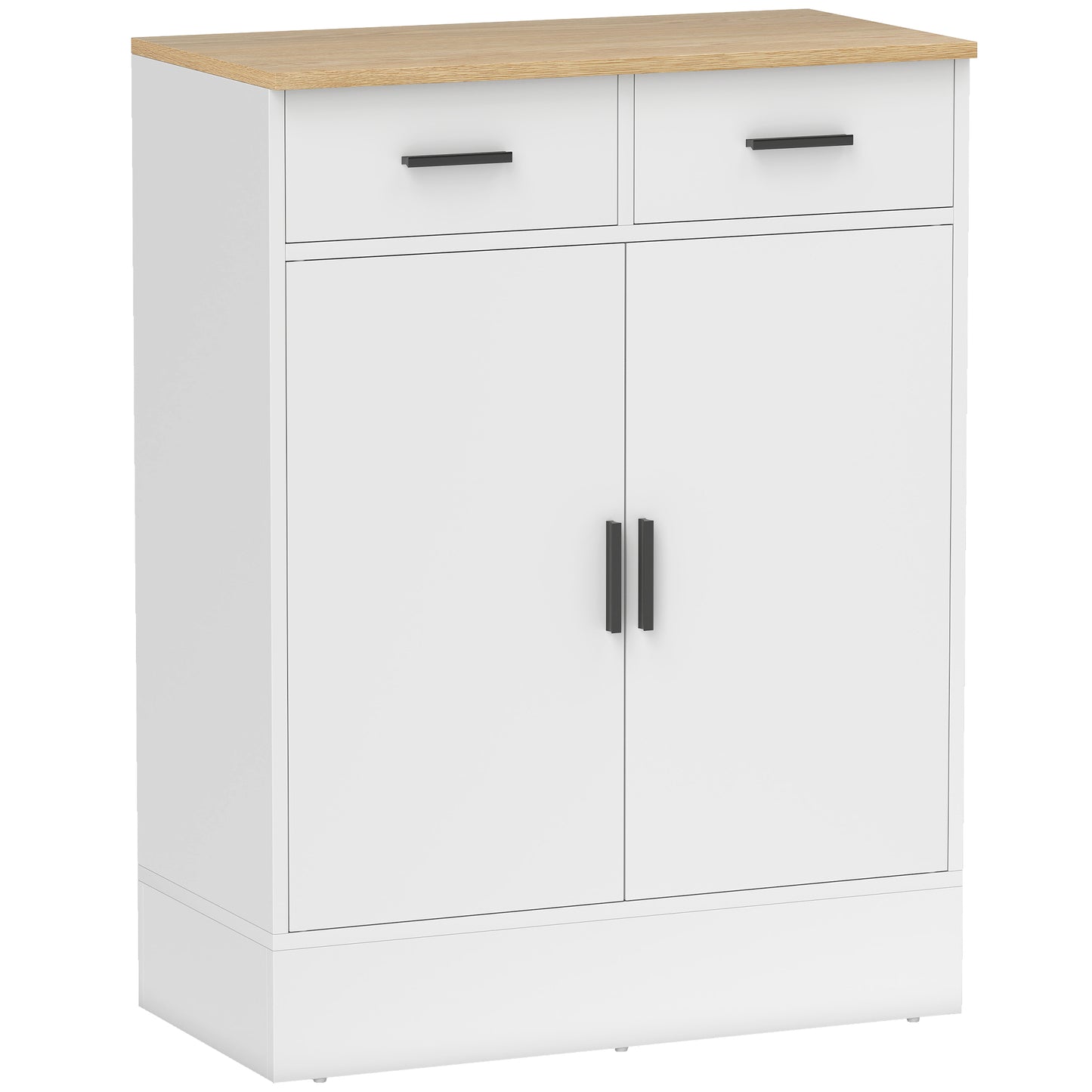 Bufet Modern 2 Sertare și Dulap cu 2 Uși, Raft Interior Reglabil, Alb și Lemn