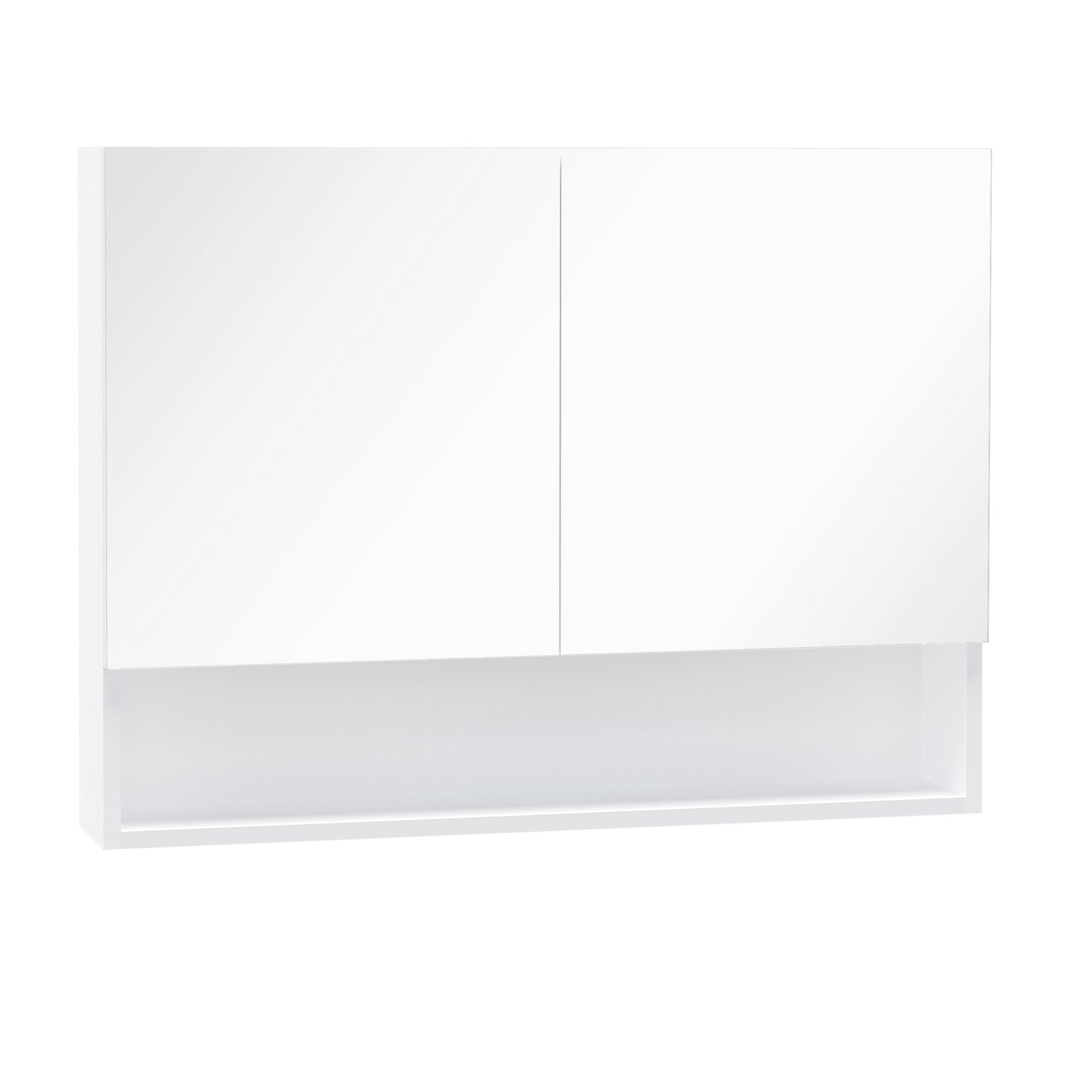 Dulap cu oglinda de perete cu lumini LED, raft deschis si raft intern reglabil, sticla si MDF, 80x15x60cm