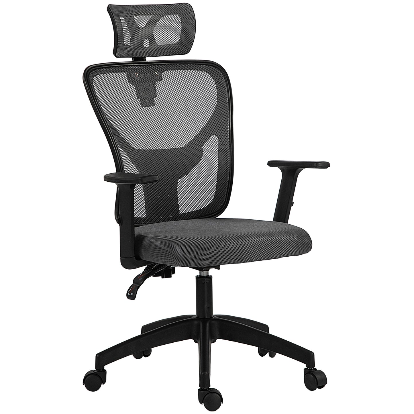 Scaun de birou ergonomic și reglabil cu suport lombar și tetieră, 66x61x106-116 cm, gri