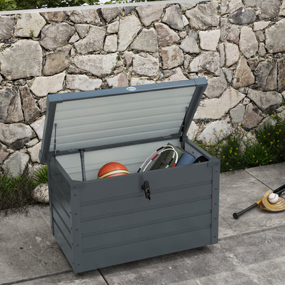 Ladă de Exterior de 295L cu Încuietoare și 2 Mânere, din Oțel Galvanizat, 120x62x66 cm, Gri Închis