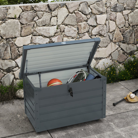 Ladă de Exterior de 295L cu Încuietoare și 2 Mânere, din Oțel Galvanizat, 120x62x66 cm, Gri Închis
