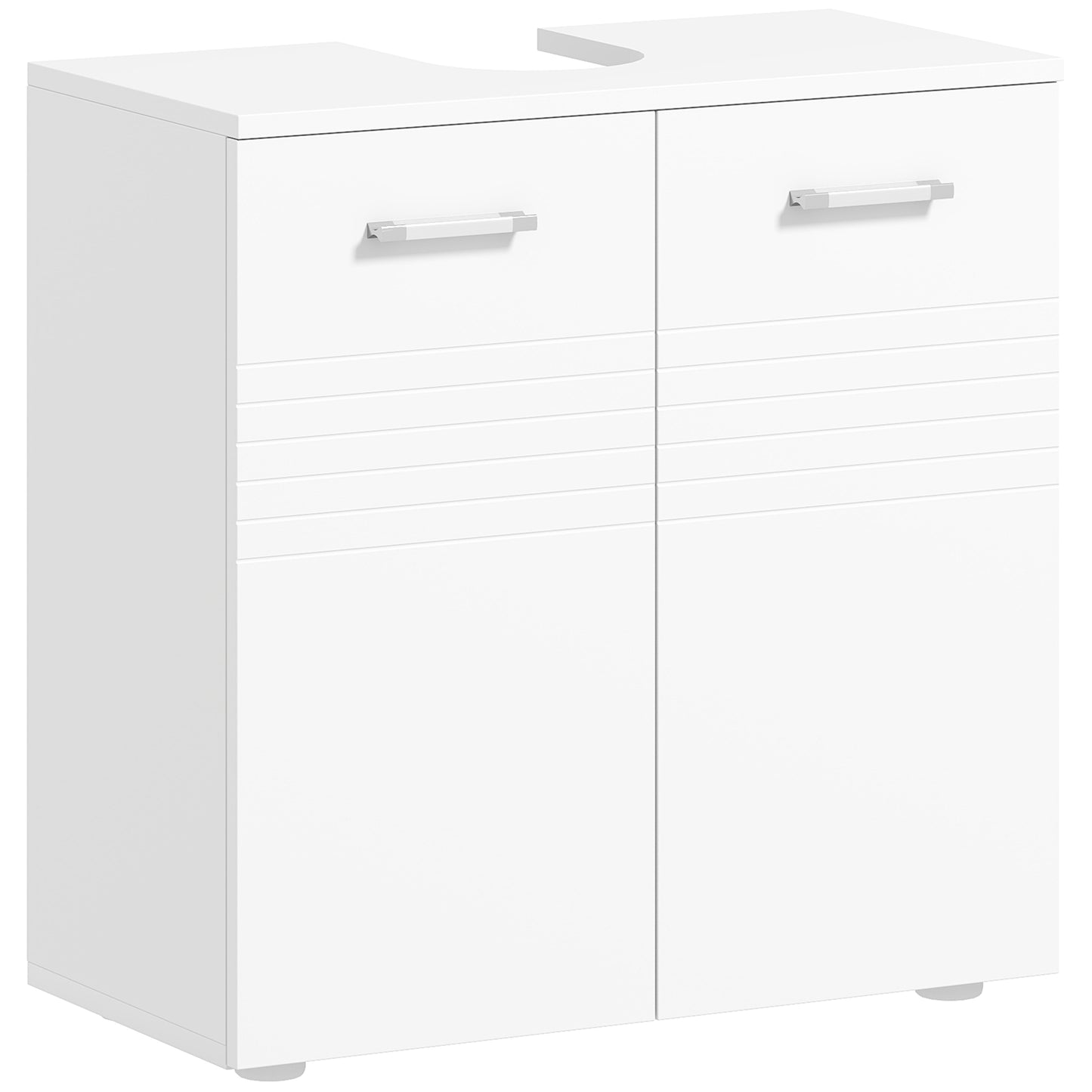 Mobilier subchiuveta pentru Baie cu 2 Usi, Dulapior cu Economisire de spatiu pentru Chiuveta din Lemn cu Polita Reglabila, Alb