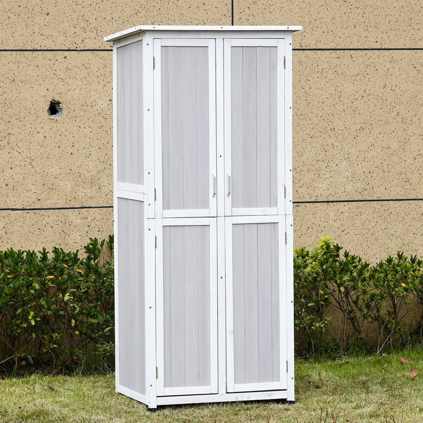 Căsuță pentru Depozitare din Lemn de Brad cu 3 Niveluri, Acoperiș din Bitum, 77x58x175 cm, Gri