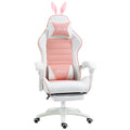 Scaun de Gaming Ergonomic cu Urechi de Iepure și Suport pentru Picioare Extensibil, 65x63x136-142 cm, Roz