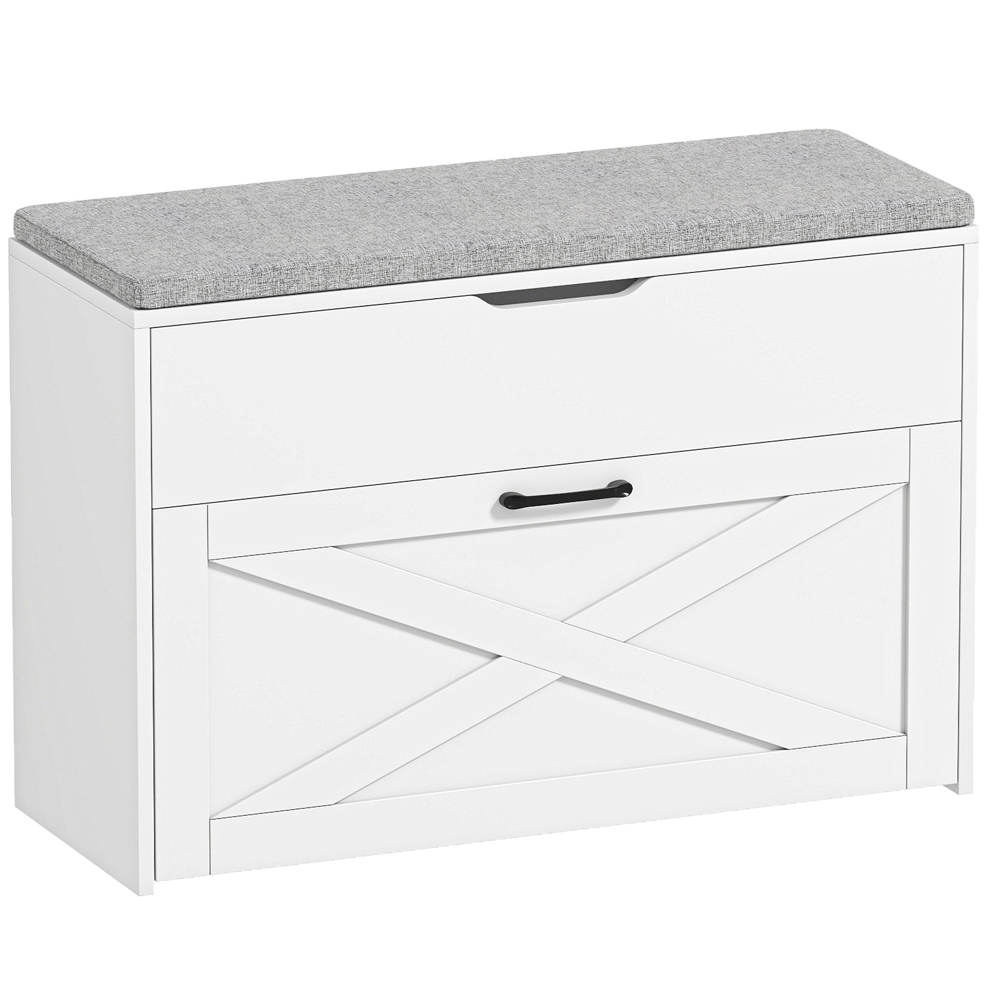 Bancă pentru Pantofi cu Sertar Rabatabil și Compartiment de Depozitare, Capacitate 8 Perechi de Pantofi, 80x30x55 cm, Alb