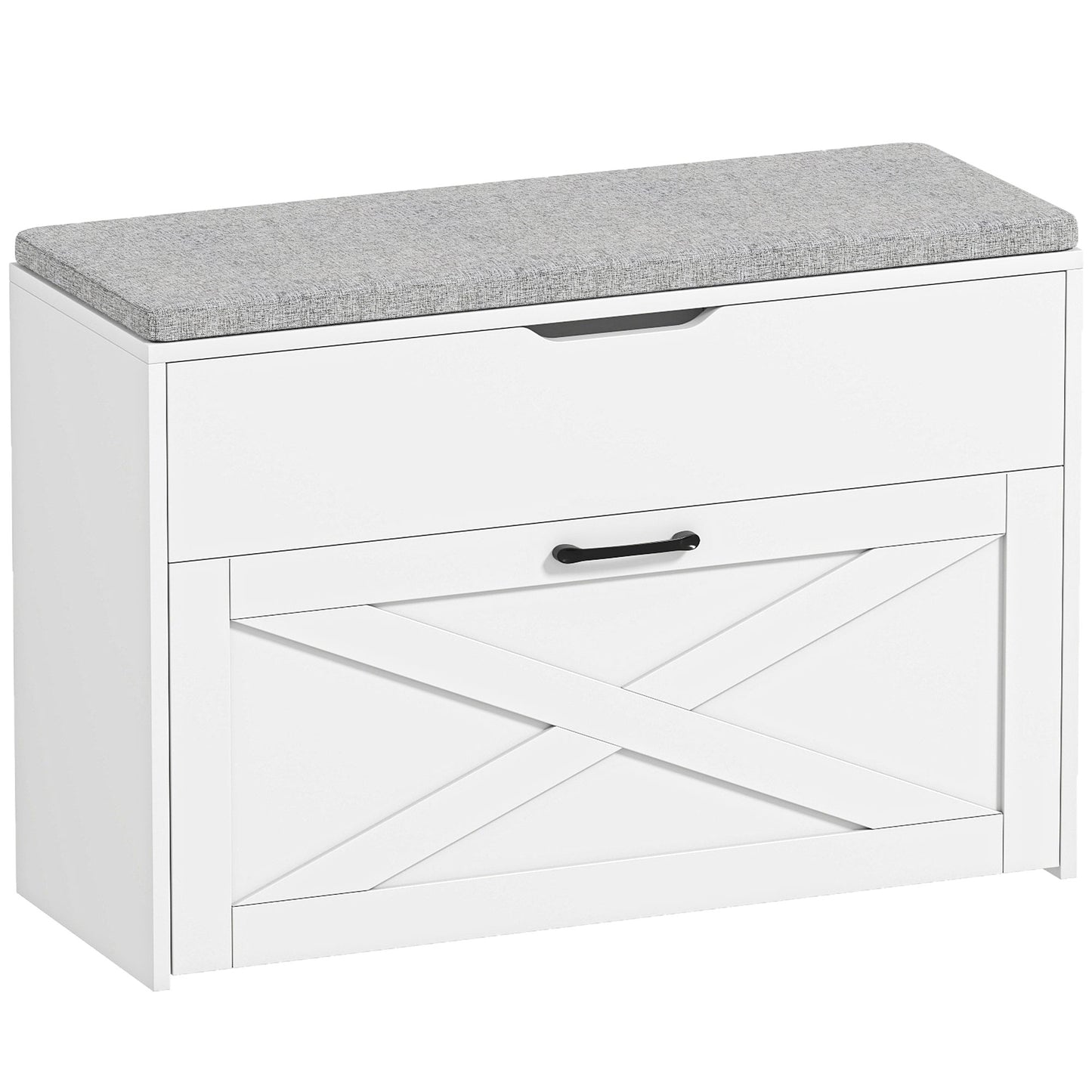 Bancă pentru Pantofi cu Sertar Rabatabil și Compartiment de Depozitare, Capacitate 8 Perechi de Pantofi, 80x30x55 cm, Alb
