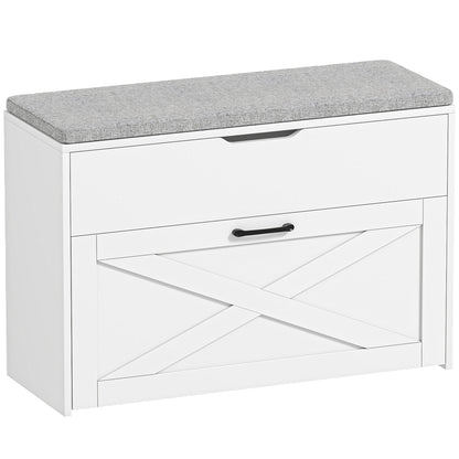 Bancă pentru Pantofi cu Sertar Rabatabil și Compartiment de Depozitare, Capacitate 8 Perechi de Pantofi, 80x30x55 cm, Alb