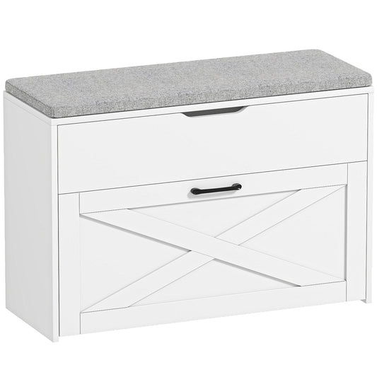 Bancă pentru Pantofi cu Sertar Rabatabil și Compartiment de Depozitare, Capacitate 8 Perechi de Pantofi, 80x30x55 cm, Alb