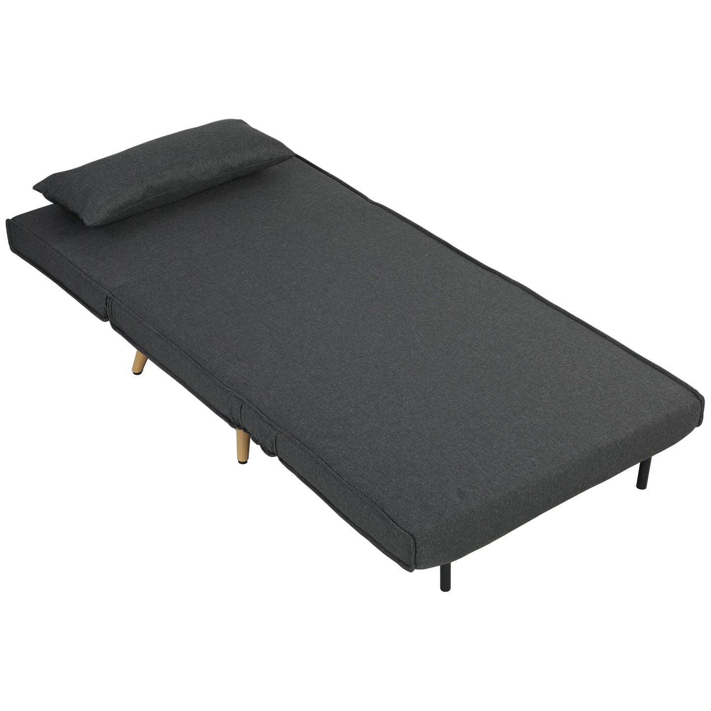 Fotoliu Extensibil 3 în 1 cu Spătar Reglabil pe 3 Niveluri și Pernă, Material Textil cu Aspect de In, Gri