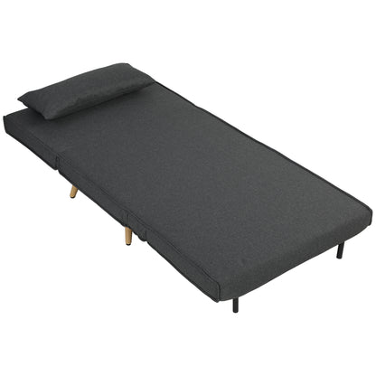 Fotoliu Extensibil 3 în 1 cu Spătar Reglabil pe 3 Niveluri și Pernă, Material Textil cu Aspect de In, Gri