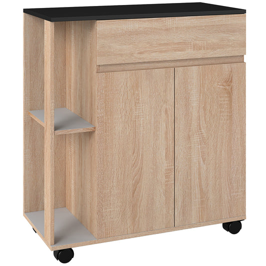 Dulapior de Bucătărie cu Sertare și Roți, Mobilier din Lemn, 78x39.5x88.5 cm, Stejar & Negru