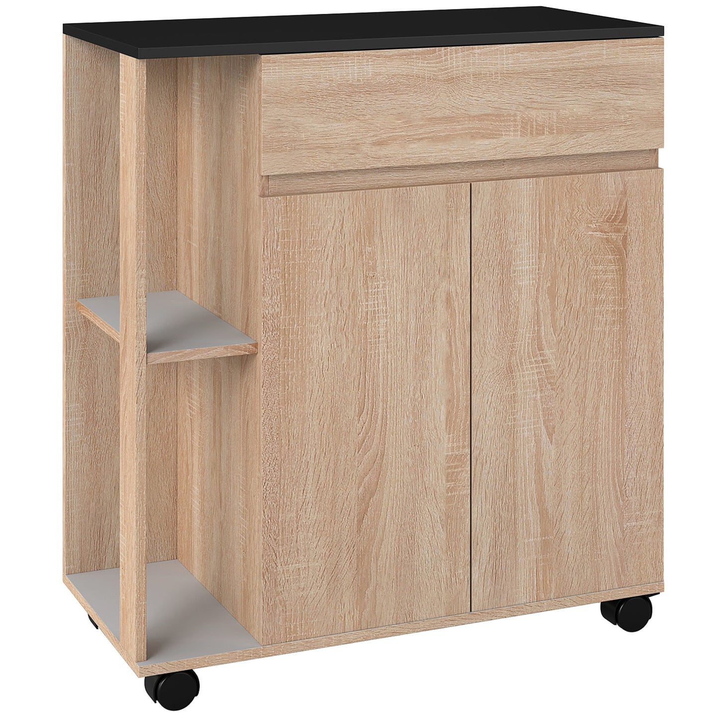 Dulapior de Bucătărie cu Sertare și Roți, Mobilier din Lemn, 78x39.5x88.5 cm, Stejar & Negru
