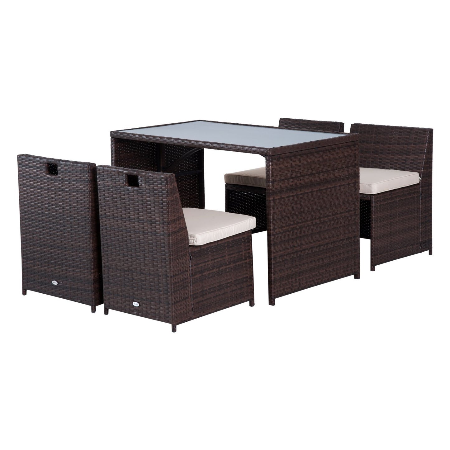 Set Mobilier de Gradina din Ratan 5 Bucati Masa Pranz 4 Scaune cu Perne